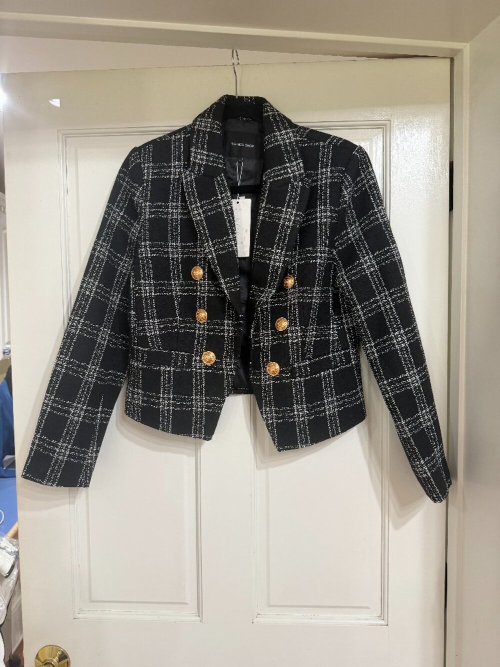 New w Tags Gabrielle Tweed Double Breasted Blazer - Black - Small